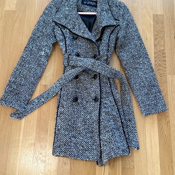 Guess Women's Black and White Tweed Trench Coat - Picture 1 of 12